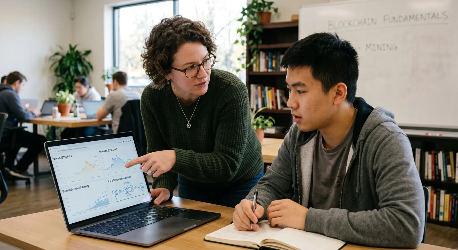 Program participants learning crypto